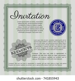 Green Retro invitation template. Easy to print. Customizable, Easy to edit and change colors. Good design. 