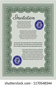 Green Retro invitation template. Elegant design. Detailed. With complex background. 