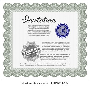 Green Retro invitation template. Elegant design. Detailed. With background. 
