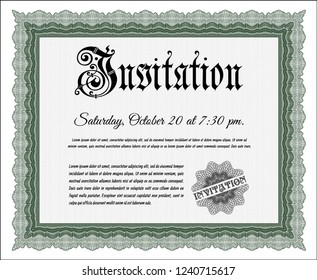 Green Retro invitation template. Elegant design. With guilloche pattern. Vector illustration. 