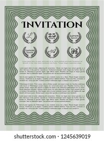 Green Retro invitation template. Elegant design. Detailed. With great quality guilloche pattern. 
