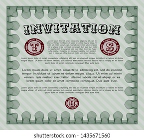 Green Retro invitation template. Elegant design. Printer friendly. Detailed. 