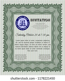 Green Retro invitation template. Excellent design. Complex background. Customizable, Easy to edit and change colors. 