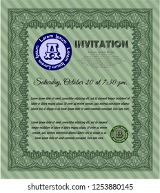 Green Retro invitation template. With great quality guilloche pattern. Detailed. Good design. 