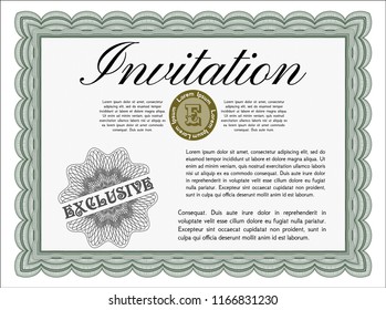 Green Retro invitation template. With guilloche pattern. Superior design. Detailed. 