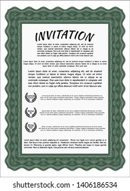 Green Retro invitation template. With guilloche pattern. Customizable, Easy to edit and change colors. Sophisticated design. 