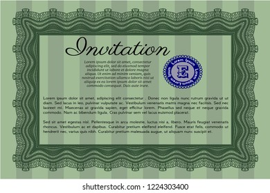 Green Retro invitation template. With linear background. Beauty design. Vector illustration. 