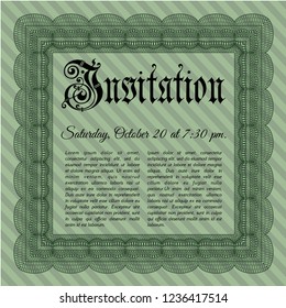 Green Retro invitation template. With linear background. Superior design. Vector illustration. 