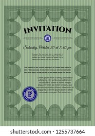 Green Retro invitation template. With linear background. Superior design. Vector illustration. 