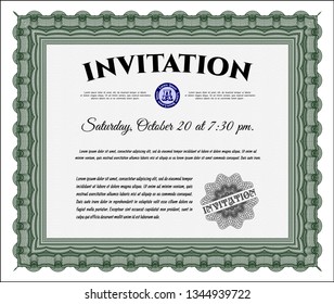 Green Retro invitation template. With linear background. Cordial design. Vector illustration. 