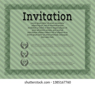 Green Retro invitation template. With linear background. Detailed. Perfect design. 