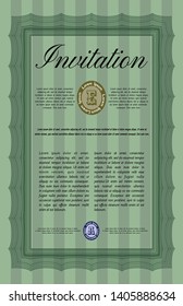 Green Retro invitation template. With linear background. Artistry design. Customizable, Easy to edit and change colors. 