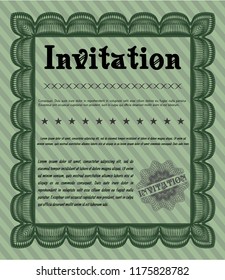 Green Retro invitation template. Lovely design. With complex linear background. Customizable, Easy to edit and change colors. 