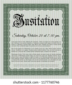 Green Retro invitation template. Lovely design. With complex background. Vector illustration. 