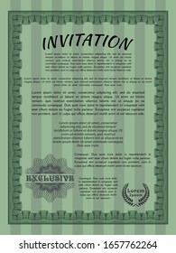 Green Retro invitation template. Lovely design. Printer friendly. Detailed. 