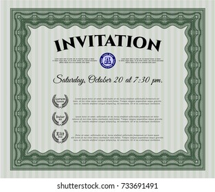 Green Retro invitation template. Lovely design. Complex background. Customizable, Easy to edit and change colors. 