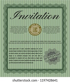 Green Retro invitation template. Modern design. Vector illustration. With linear background. 
