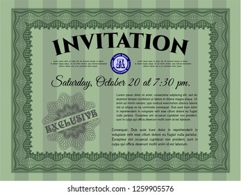 Green Retro invitation template. Modern design. Printer friendly. Detailed. 