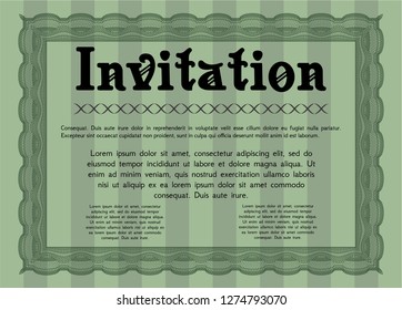 Green Retro invitation template. Money style design. Customizable, Easy to edit and change colors. With background. 