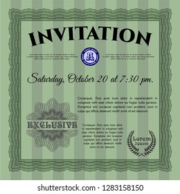 Green Retro invitation template. Money Pattern design. Complex background. Detailed. 
