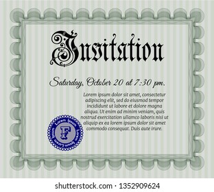 Green Retro invitation template. Money Pattern. Detailed. Easy to print. 