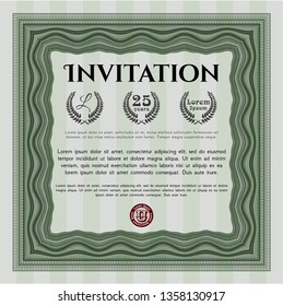Green Retro invitation template. Money Pattern design. Vector illustration. Easy to print. 