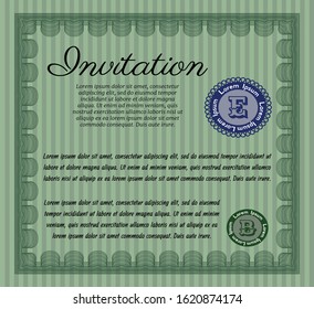Green Retro invitation template. Money Pattern. Easy to print. Customizable, Easy to edit and change colors. 