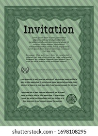 Green Retro invitation template. Money Pattern. Complex background. Detailed. 