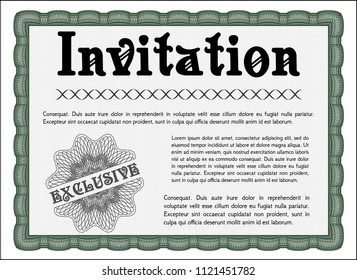 Green Retro invitation template. Nice design. Vector illustration. With linear background. 