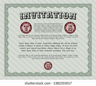 Green Retro invitation template. Nice design. With guilloche pattern and background. Vector illustration. 