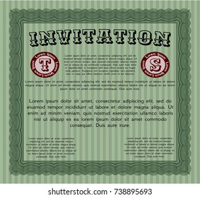 Green Retro invitation template. Nice design. Detailed. With guilloche pattern. 