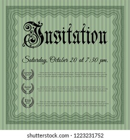 Green Retro invitation template. Perfect design. With guilloche pattern and background. Vector illustration. 