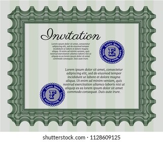 Green Retro invitation template. Printer friendly. Vector illustration. Money Pattern design. 