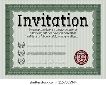 Green Retro invitation template. Printer friendly. Money design. Detailed. 