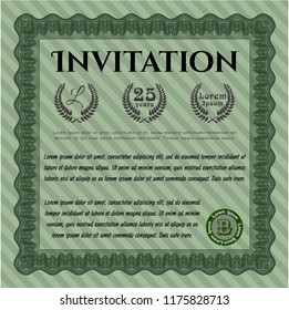 Green Retro invitation template. Printer friendly. Cordial design. Vector illustration. 