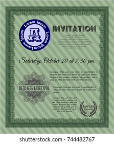 Green Retro invitation template. Printer friendly. Cordial design. Vector illustration. 