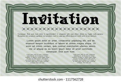 Green Retro invitation template. With quality background. Artistry design. Vector illustration. 