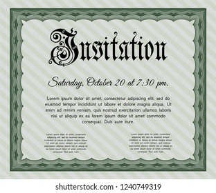 Green Retro invitation template. With quality background. Cordial design. Vector illustration. 