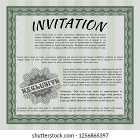 Green Retro invitation template. With quality background. Vector illustration. Money Pattern. 