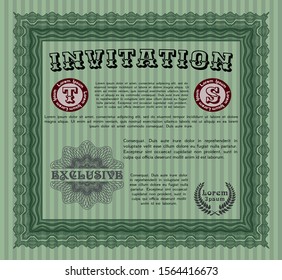 Green Retro invitation template. With quality background. Money style design. Customizable, Easy to edit and change colors. 