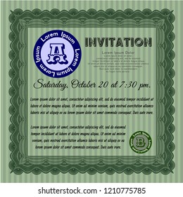 Green Retro invitation template. Sophisticated design. Detailed. Easy to print. 