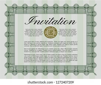 Green Retro invitation template. Sophisticated design. Vector illustration. Printer friendly. 