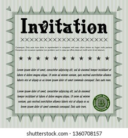 Green Retro invitation template. Sophisticated design. With background. Detailed. 