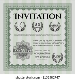Green Retro invitation template. Superior design. With great quality guilloche pattern. Customizable, Easy to edit and change colors. 