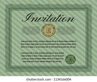 Green Retro invitation template. Superior design. Vector illustration. With guilloche pattern. 