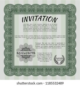 Green Retro invitation template. Superior design. With linear background. Detailed. 