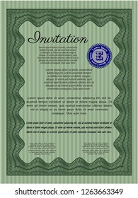 Green Retro invitation template. Superior design. Customizable, Easy to edit and change colors. With guilloche pattern. 