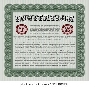 Green Retro invitation template. Superior design. Vector illustration. With guilloche pattern and background. 