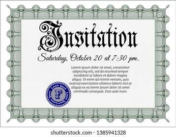 Green Retro invitation template. Superior design. Customizable, Easy to edit and change colors. Easy to print. 
