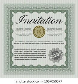 Green Retro invitation template. Vector illustration. With complex linear background. Money Pattern. 